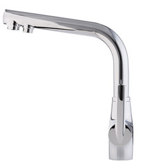 Mixer cold hot water. Modern faucet  bathroom.  Kitchen tap  . Isolated  white background. Side view.