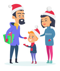 Happy Family in Warm Clothes on White Background