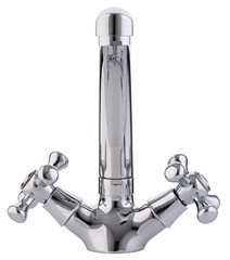 Mixer cold hot water. Modern faucet  bathroom.  Kitchen tap  . Isolated  white background. Front view.