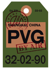 Naklejka premium Shanghai airline tag design. Realistic looking buggage tag.