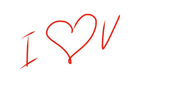 I love you sign symbol written by hand red color at white background. Shape of heart filled red. Love concept.