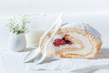 Tasty meringue cake made of fresh strawberry