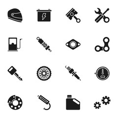 Motorcycle Parts Vector Icons. Details and attributes for riding a motorcycle.