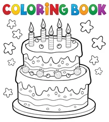 Crédence de cuisine en verre imprimé Pour enfants Gâteau de livre de coloriage avec 5 bougies