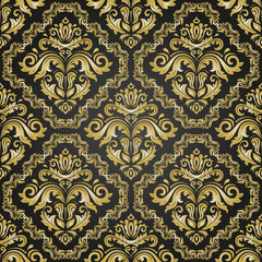Classic seamless vector pattern. Damask orient black and golden ornament. Classic vintage background
