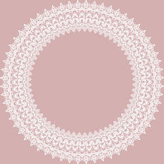 Oriental vector round white frame with arabesques and floral elements. Floral border with vintage pattern. Greeting card with place for text