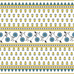 Minimalist ornament with small flowers in the Indian style. Seamless pattern.