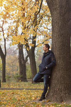 Handsome man in the autumn park