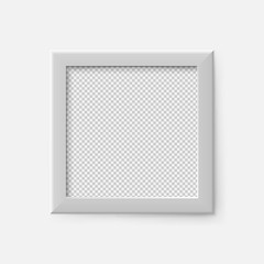 Realistic square empty picture frame. Blank white picture frame mockup template. Vector illustration.