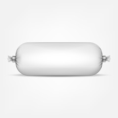 Blank white empty plastic packaging for sausage and food. Vector illustration.