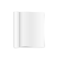Blank open magazine template with rolled pages. isolated on white background. Vector illustration.