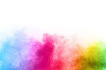 abstract powder splatted on white background,Freeze motion of color powder exploding/throwing color powder, multicolored glitter texture.