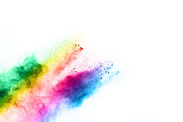 abstract powder splatted on white background,Freeze motion of color powder exploding/throwing color powder, multicolored glitter texture.