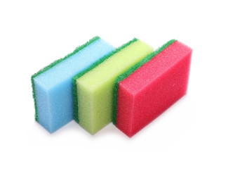Colorful sponges isolated on white background
