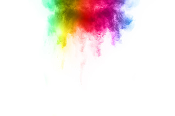 abstract powder splatted on white background,Freeze motion of color powder exploding/throwing color...