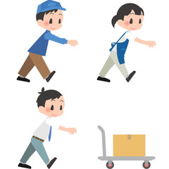 Obraz premium 台車を押す人セット