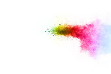 abstract powder splatted on white background,Freeze motion of color powder exploding/throwing color powder, multicolored glitter texture.