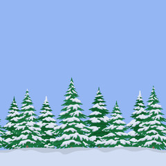 Christmas Horizontal Seamless Background, Landscape with Fir Trees, Winter Holiday Illustration. Vector