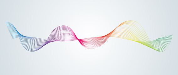 Abstract smooth curved lines Design element Technological background with a line in the form of a wave Stylization of a digital equalizer Smooth flowing wavy stripes of a rainbow made by blends Vector - obrazy, fototapety, plakaty