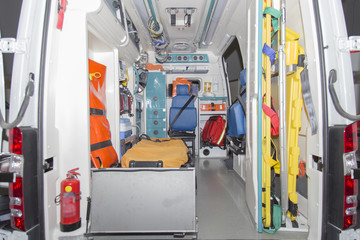 Interior view of ambulance that could carry a patient