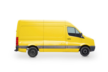 Fahrender Kastenwagen isoliert gelb