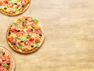Pizza with fresh tomatoes and herbs. Top view.
