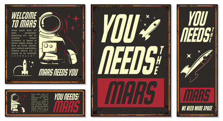Astronaut Illustration. Retro poster.