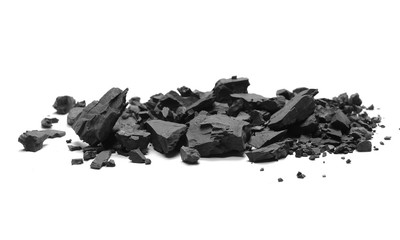 Pile black coal isolated on white background