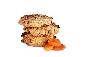 homemade cookies biscuits, with dried apricots isolated on white background