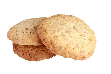homemade cookies biscuits, with oat flakes isolated on white background