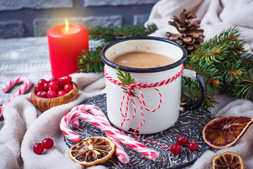 Obraz na płótnie Canvas Homemade hot chocolate or cocoa drink