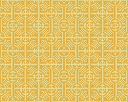Yellow gold chinese line border circle art pattern seamless vector design