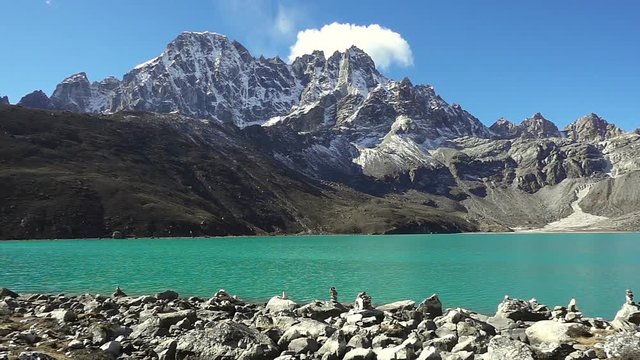 View to Gokyo, lake Dudh Pokhari, Himalayas.