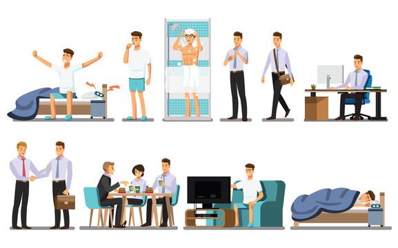 Everyday life ,Man Daily Routine People character  ,Vector illustration