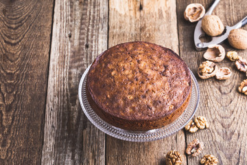 Walnut cake on cakestand