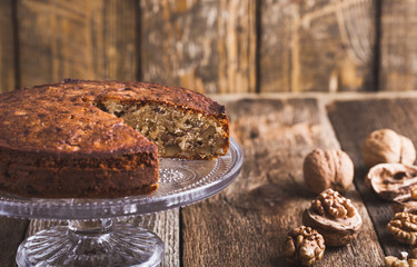 Walnut cake on cakestand