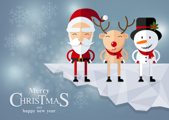 Christmas Santa Claus , reindeer and snowmen background in flat style.