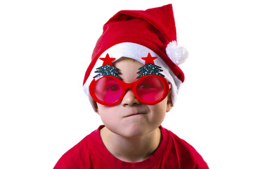 funny boy Santa Claus on a white background