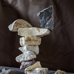 Vertical balance natural stones on the table