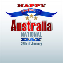 Holiday design, background with 3d texts and Australian flag colors for 26th of January, Australia National day, celebration; Vector illustration