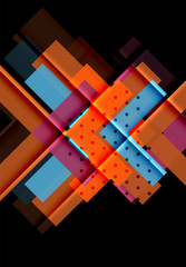 Colorful triangles and arrows on dark background