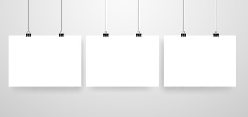 Mock-Up Realistic White Poster Hanging. Empty White Vector Poster Template.