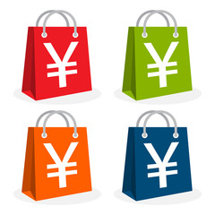 Icon logo for shopping business. Illustrated in bag icon and yen, yuan currency symbol
