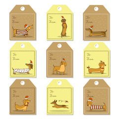 Christmas labels with dogs