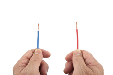 Red and Blue Wires in Hands