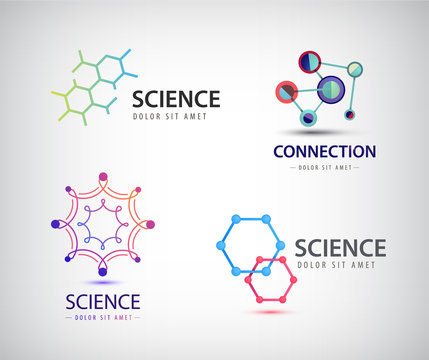 Vector science logos, chemistry icons, biology