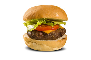 Tasty and appetizing hamburger cheeseburger with salad