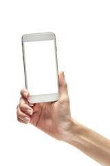 woman hand hold and touch screen smartphone