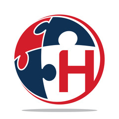 Icon logo for business consulting, illustrated with the concept puzzle and the initials  letter H