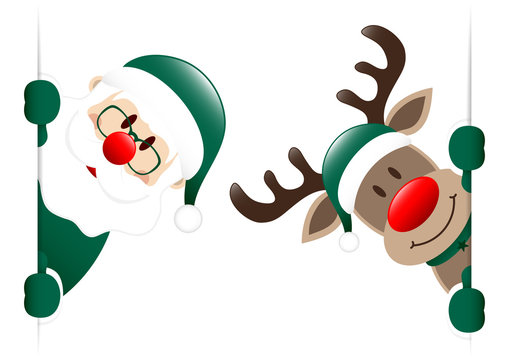 Dark Green Rudolph & Santa Diagonal Banner